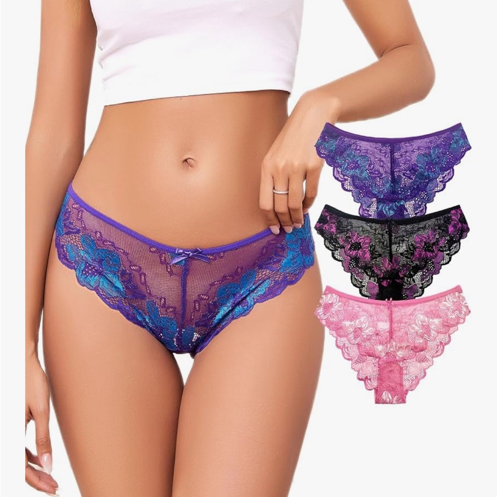 Elegant Lace Panties Set - Purple, Black, Pink.